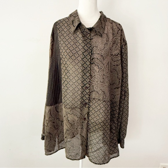 Vintage Womens 90s Y2K Patchwork Sheer Button Down Top Size 30/32 Dark Romance - Picture 1 of 6